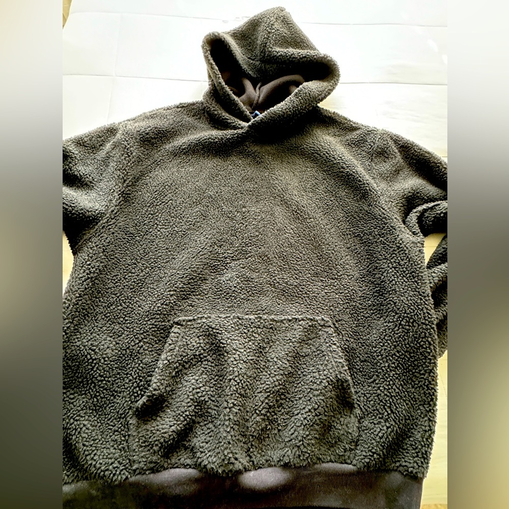 Mens H&M Teddy/Borg Pullover Hoodie- Black- Size XL